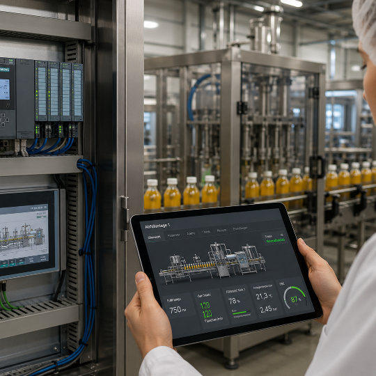 Bediener an Tablet mit Fernzugriff auf HMI - Anlagenkontrolle